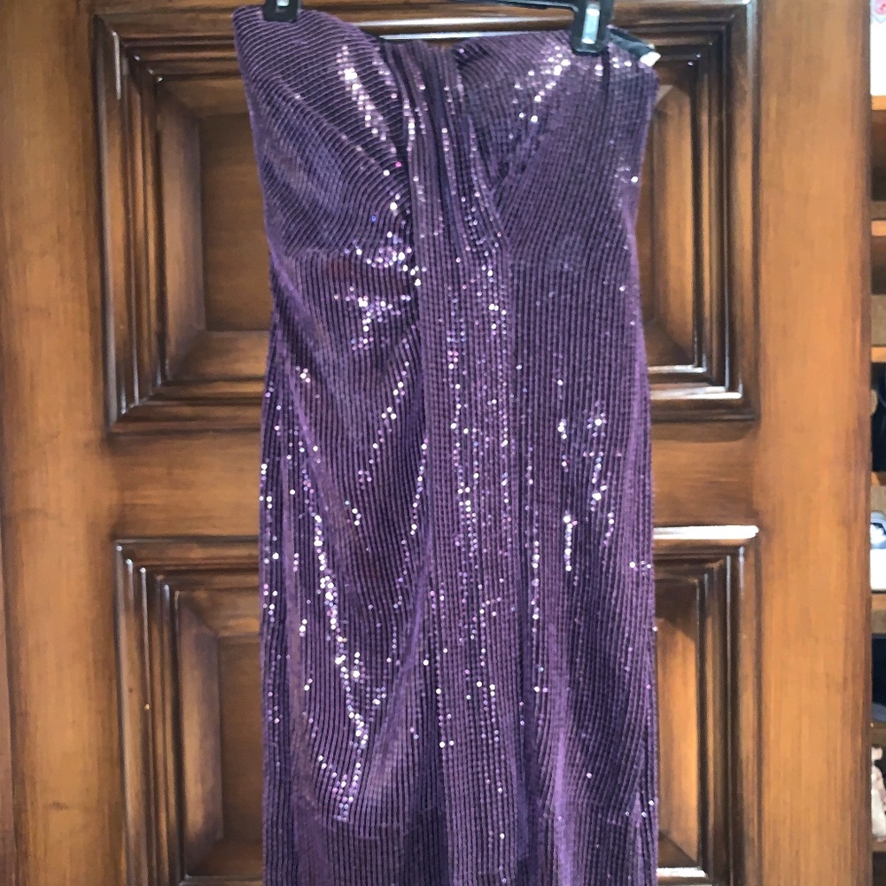 Strapless Plum Glitter Dress